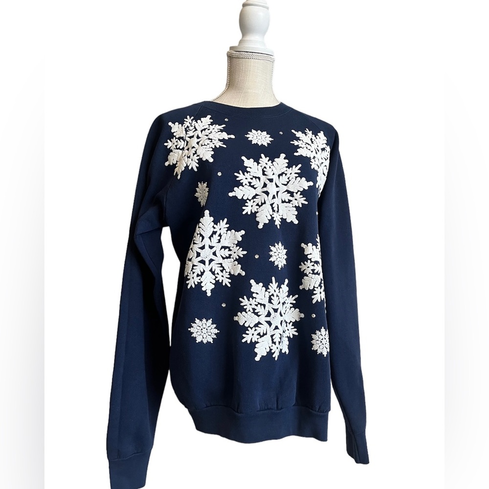 Vintage 90’s Fruit of the Loom Sweatshirt Navy Rhinestone snowflake XL